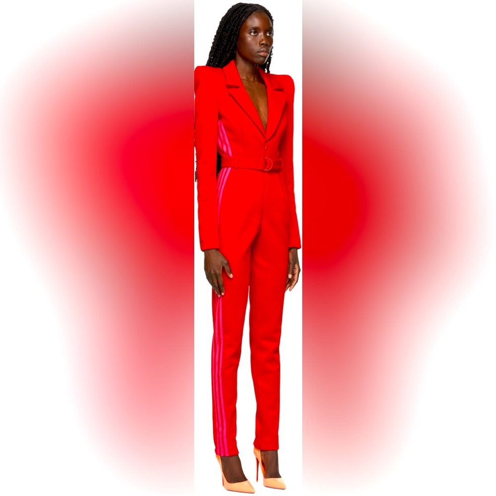 Adidas Bey IVY PARK Red Jumpsuit with High-Waisted Design and Structured Fabric